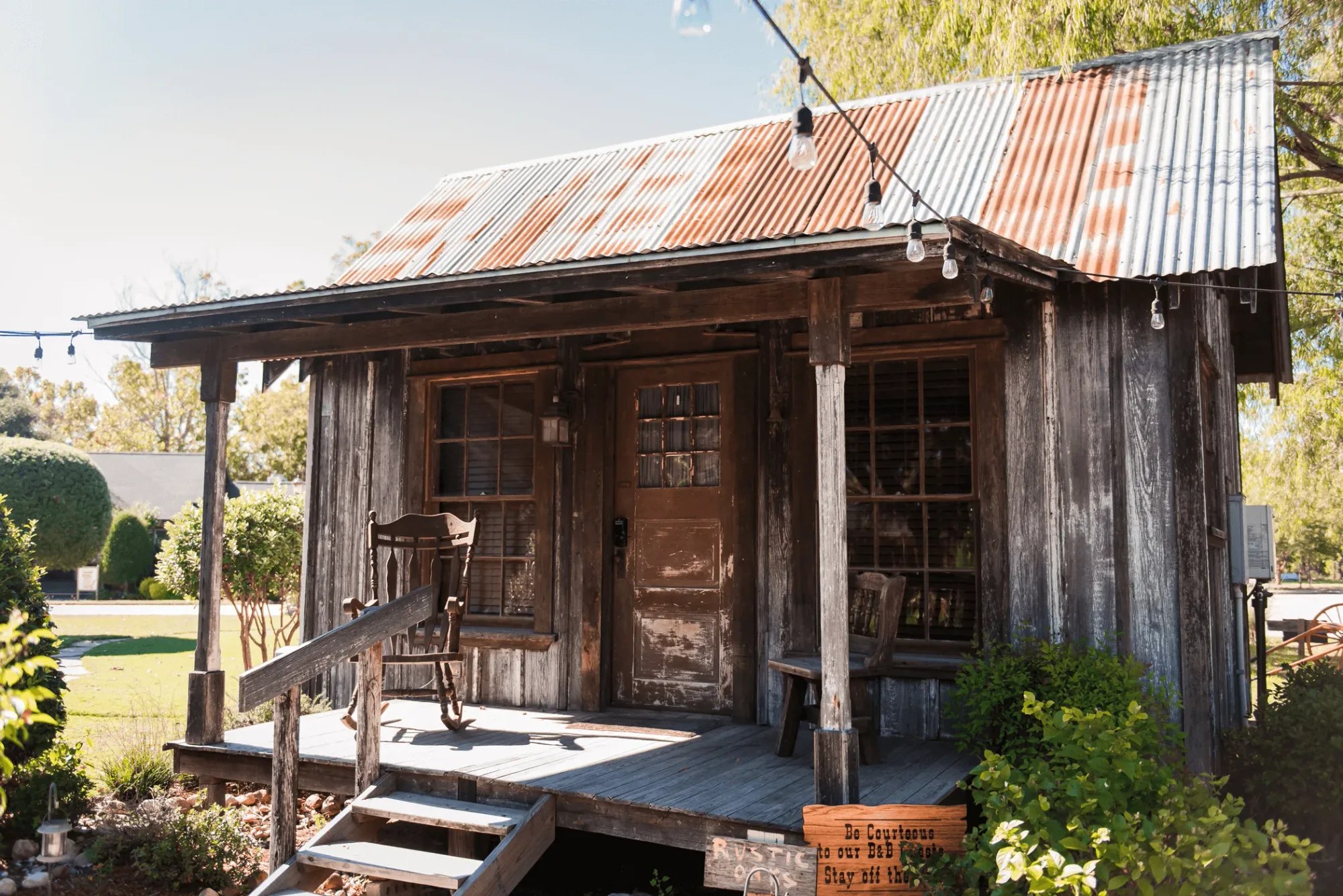 Tiny Texas Cottages and gardens at twilight