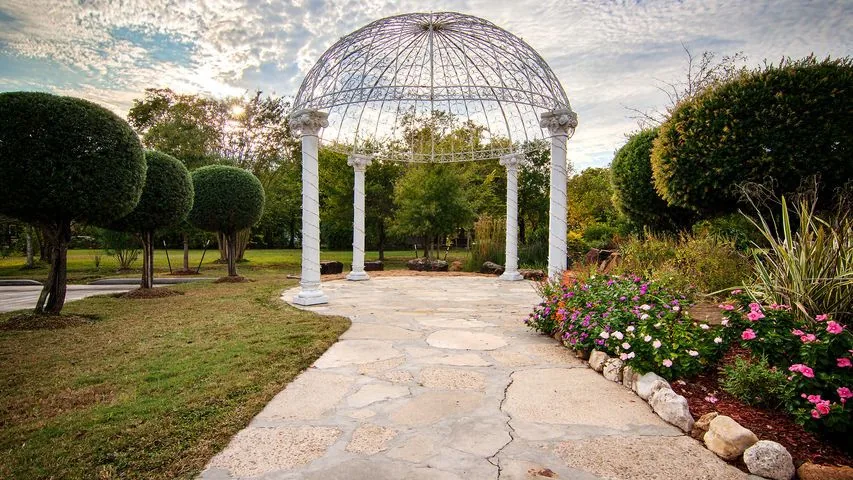 Gazebo with lanterns at twilight