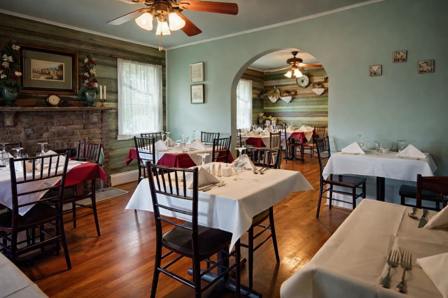 Pine Street Cafe interior with fireplace