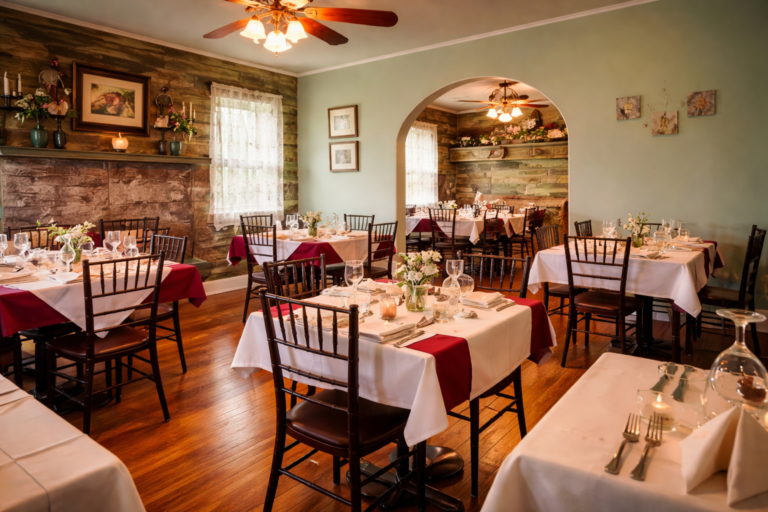 Pine Street Cafe interior with fireplace