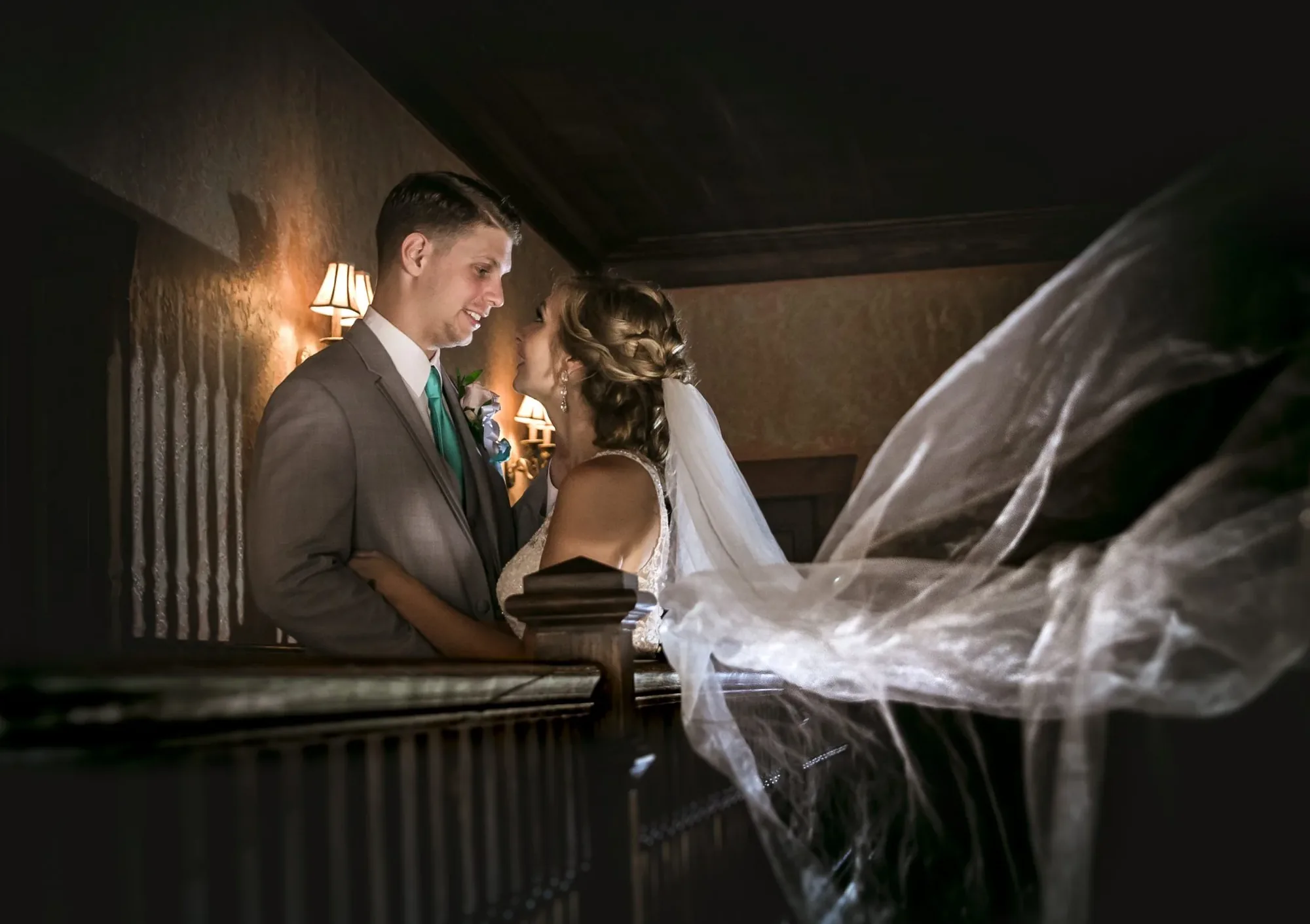 Bride on the Saloon staircase
